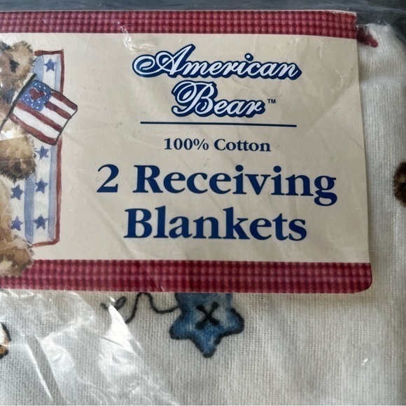 2 Vintage Receiving Baby Blankets Cotton USA 1980's Teddy Bear NOS 30X30 Kmart - Picture 2 of 9